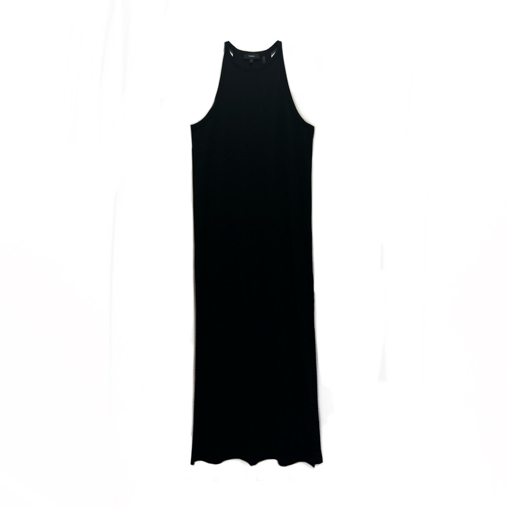 Theory Sonaki Black Halter Maxi Dress Racerback Ribbed Knit‎ Side Slit Size S